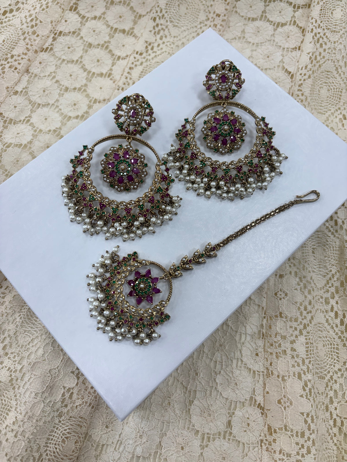 Premium Quality Reverse AD Earrings Tikka Set